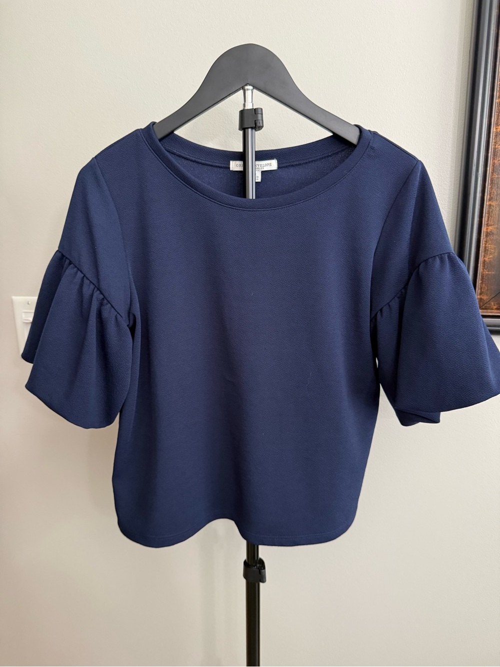 Green Envelope Navy Ruffle Sleeve Blouse